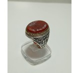 Engraved red onyx silver ring