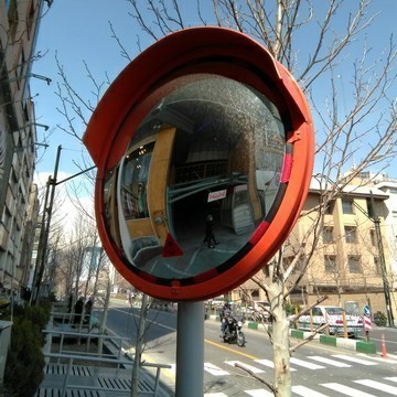 Convex road and parking mirror