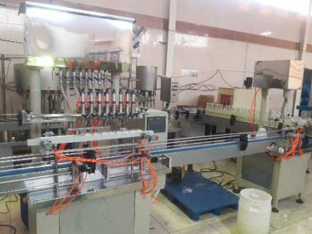 Piston cylinder filling machine with 6 automatic nozzles for thick liquids