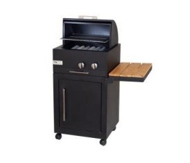 Full-color gas barbeque with semi-crescent door