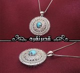 Silver necklace, jeweled turquoise