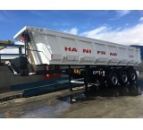 New design three-axle dump trailer $ 0101 Chassis structure Chassis and metal parts made of high-strength steel (ST52-3 / QSTE380 TM) with automatic CO2 welding - 15mm chassis wing upside down and 6mm sheet chassis life ST52 - All CNC parts \ r \ nAu