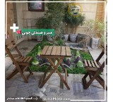 Folding wooden table and chairs for yard and kitchen