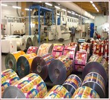 Production and printing of cellophane laminate, opp packaging, woven fabric, metallized, flexo printing