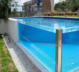 Glass pool, installation of pool glass, glass pond