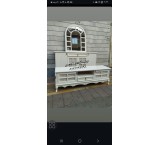 Wicker TV Table Console Mirror Set