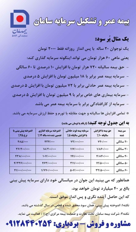 بیمه بازنشستگی، بیمه عمر و سرمایه  بیمه سامان