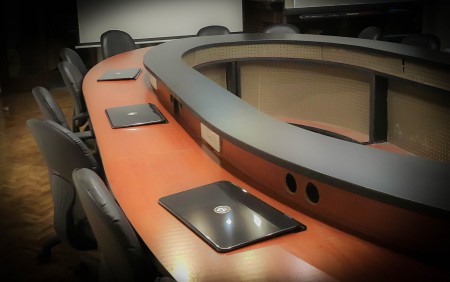 Monitor delicate and fold conference table