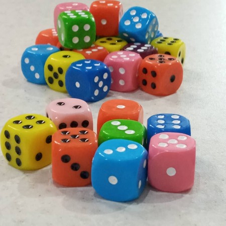 Types of colored glass dice and opaque dice
