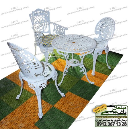 ست مبلمان آلومینیومی و میز و صندلی آلومینیومی مدل طاووسی