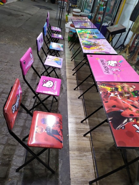 Folding desk with box and folding chair