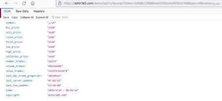 اسکریپت دریافت اطلاعات نمادهای بورسی با وب سرویس api با json