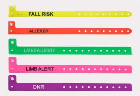 Colored patient bracelet Patient warning signs