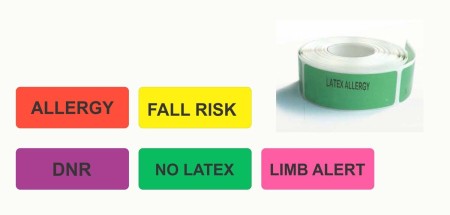 Colored patient bracelet Patient warning signs