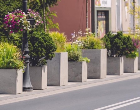 Exposed concrete flower box