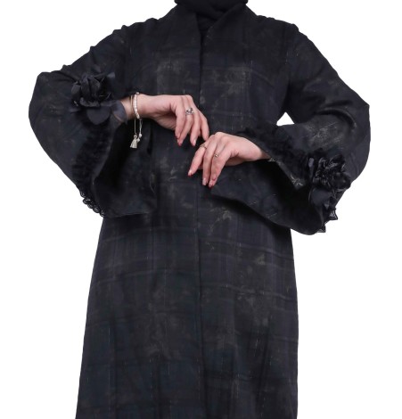 Black floral sleeve abaya coat