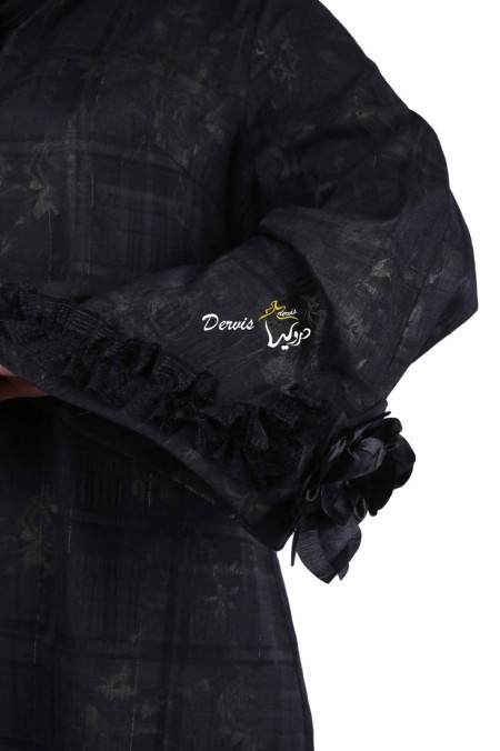 مانتو عبایی آستین گل دار مشکی