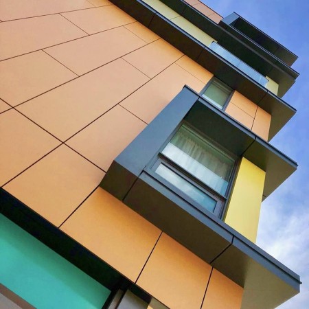 Modern facade of the building, composite facade and panel