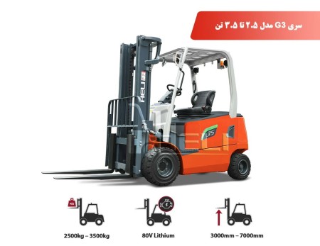 G3 series electric forklift with a capacity of 2.5 to 3.5 tons