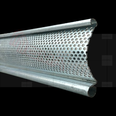 A shutter door with a punched and simple steel blade