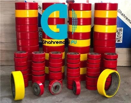 Polyurethane coating of wheels and rollers