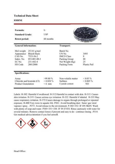 Sale of iodine with 99.8% purity