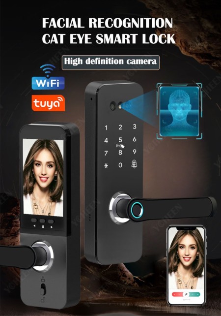 Biometric Safe Face Recognition Fingerprint Door Lock Waterproof Tuya Wifi Camera Smart Lock