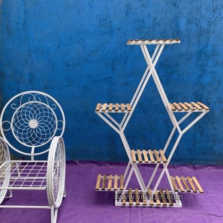 Wooden metal vase stand with rhombus design