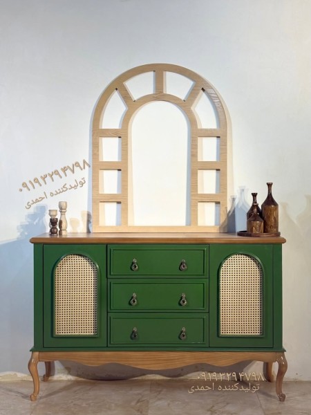 آینه کنسول حصیری سبز قاصدک کلاسیک