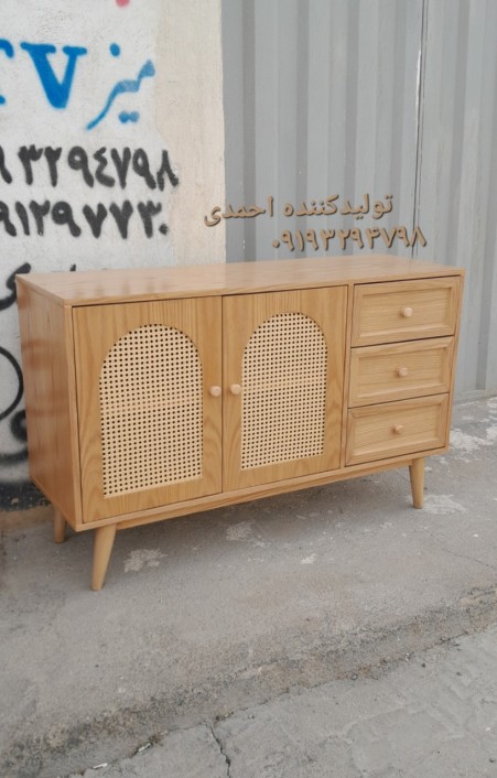 میزکنسول دودرب کشودار خودرنگ حصیری