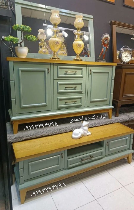 آینه کنسول ست میز تی وی سبز پاستیلی کلاسیک