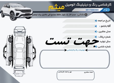 طراحی برگه یا فرم کارشناسی رنگ خودرو
