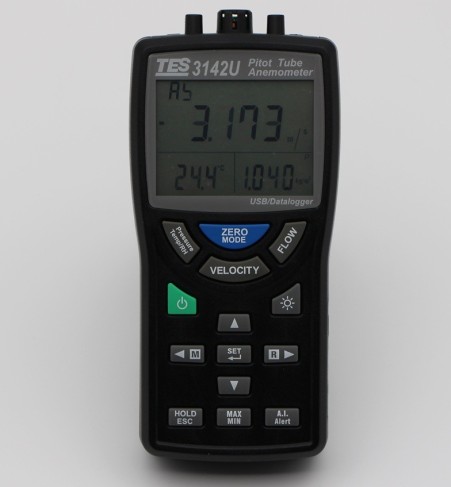 بادسنج پیتوت تیوب TES-3142 | مانومتر تفاضلی و دستگاه اندازه‌گیری سرعت و دبی هوا