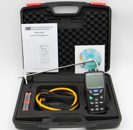 بادسنج پیتوت تیوب TES-3142 | مانومتر تفاضلی و دستگاه اندازه‌گیری سرعت و دبی هوا