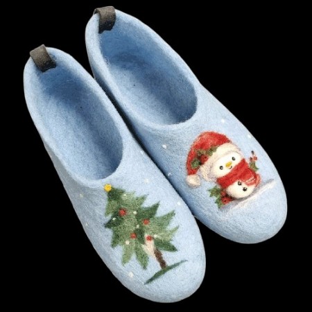 Hoorfelt Brand Felt Slippers with Snowman and Pine Tree Design