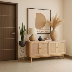 Classic Oak Wicker Console Table