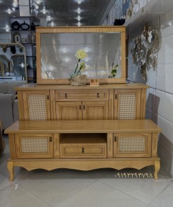 Console Mirror Set with Matching TV Table in Wicker Color