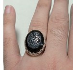 Engraved black agate silver ring